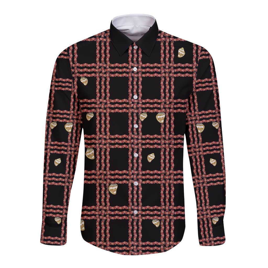 Hawaii Palaka Kahelelani Shell Lei Costume Long Sleeve Button Shirt Plaid Patterns DT05 Unisex Black - Polynesian Pride