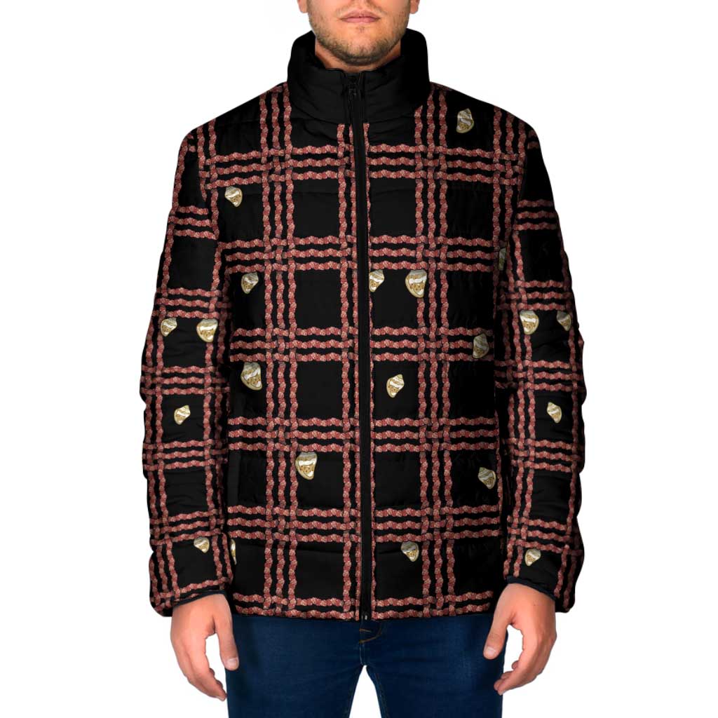 Hawaii Palaka Kahelelani Shell Lei Costume Padded Jacket Plaid Patterns DT05 Men Black - Polynesian Pride