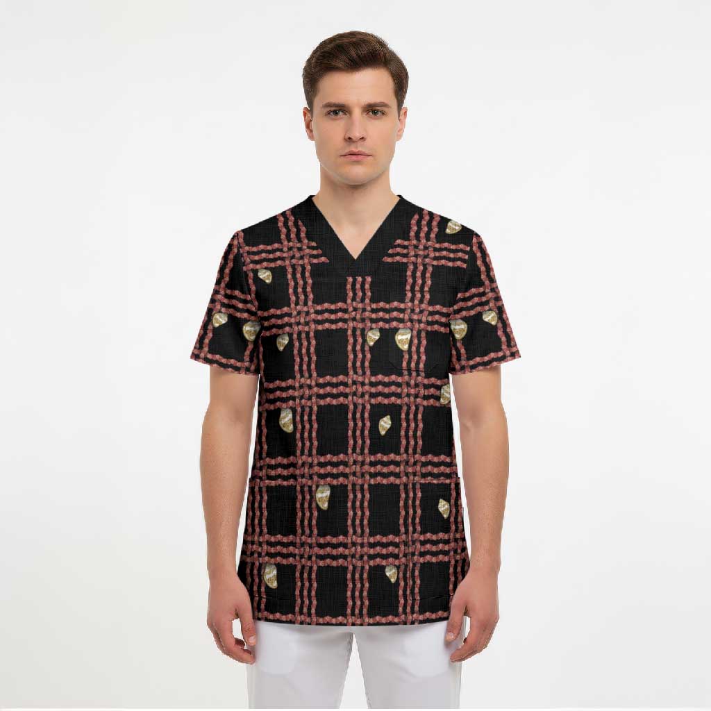 Hawaii Palaka Kahelelani Shell Lei Costume Scrub Top Plaid Patterns DT05 - Polynesian Pride