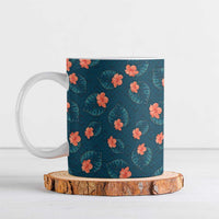 Hawaii Monstera Ceramic Mug Hibiscus Flowers Simple Style DT05 Dark Teal - Polynesian Pride