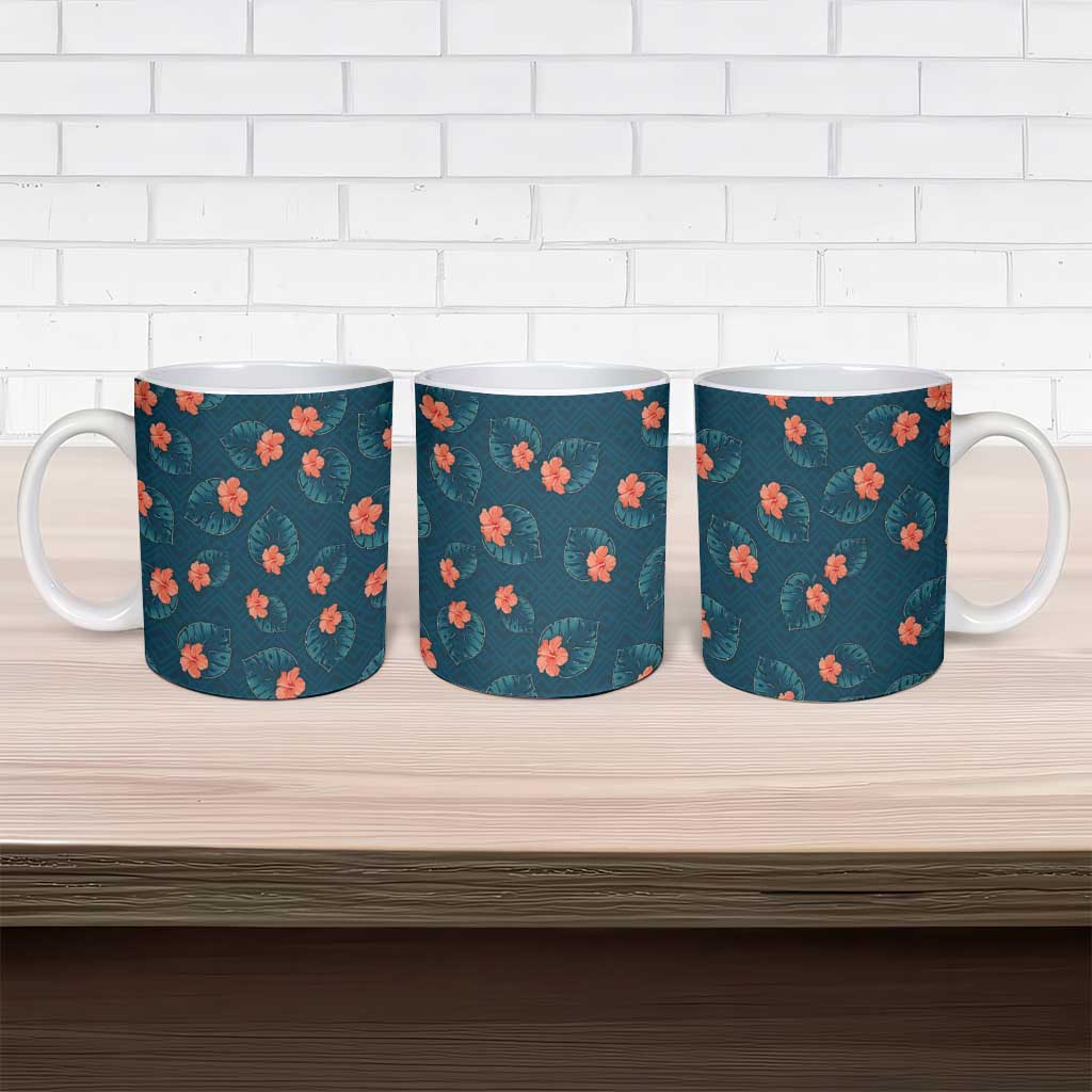 Hawaii Monstera Ceramic Mug Hibiscus Flowers Simple Style DT05 - Polynesian Pride