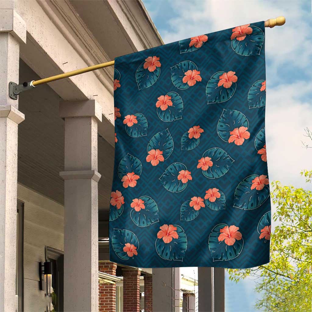 Hawaii Monstera Garden Flag Hibiscus Flowers Simple Style DT05 House Flag Dark Teal - Polynesian Pride