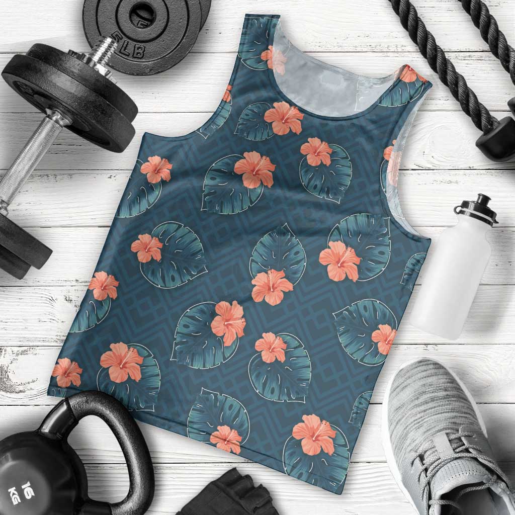 Hawaii Monstera Men Tank Top Hibiscus Flowers Simple Style DT05 - Polynesian Pride