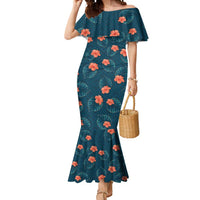 Hawaii Monstera Mermaid Dress Hibiscus Flowers Simple Style DT05 Women Dark Teal - Polynesian Pride