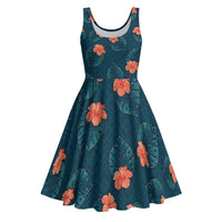 Hawaii Monstera Midi Dress Hibiscus Flowers Simple Style DT05 Dark Teal - Polynesian Pride