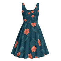 Hawaii Monstera Midi Dress Hibiscus Flowers Simple Style DT05 - Polynesian Pride
