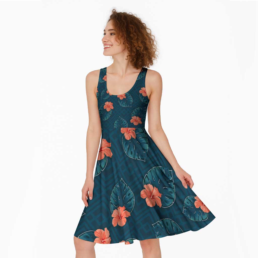 Hawaii Monstera Midi Dress Hibiscus Flowers Simple Style DT05 - Polynesian Pride