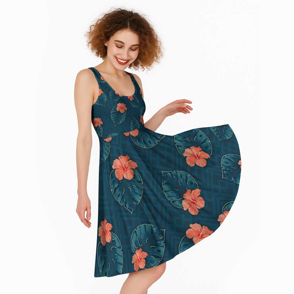 Hawaii Monstera Midi Dress Hibiscus Flowers Simple Style DT05 - Polynesian Pride