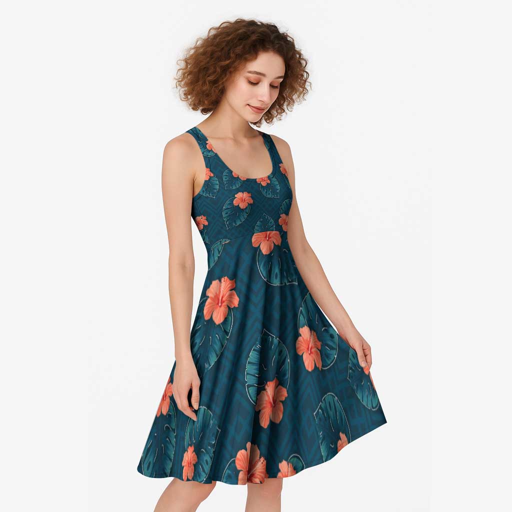 Hawaii Monstera Midi Dress Hibiscus Flowers Simple Style DT05 - Polynesian Pride