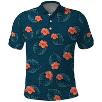 Hawaii Monstera Polo Shirt Hibiscus Flowers Simple Style DT05 Dark Teal - Polynesian Pride