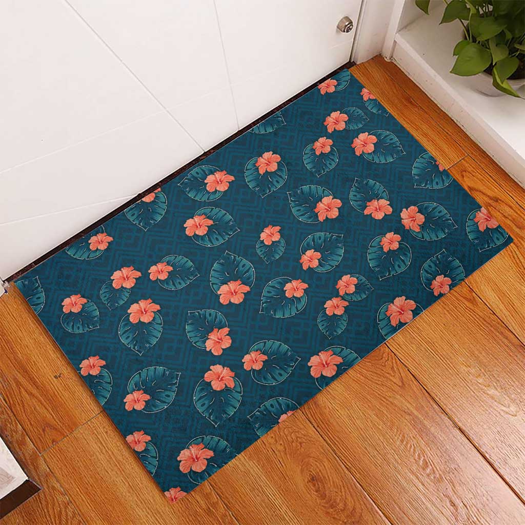 Hawaii Monstera Rubber Doormat Hibiscus Flowers Simple Style DT05 - Polynesian Pride
