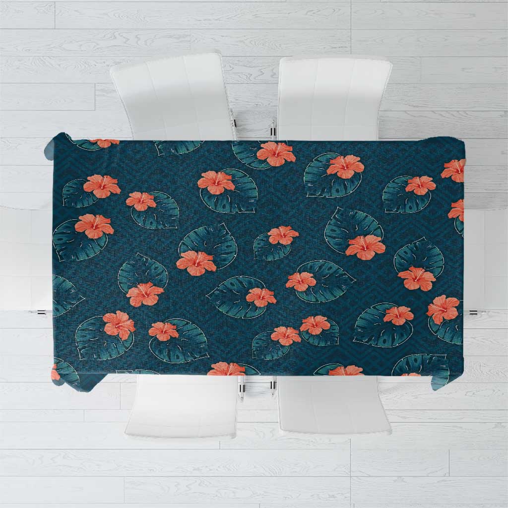Hawaii Monstera Tablecloth Hibiscus Flowers Simple Style DT05 Dark Teal - Polynesian Pride