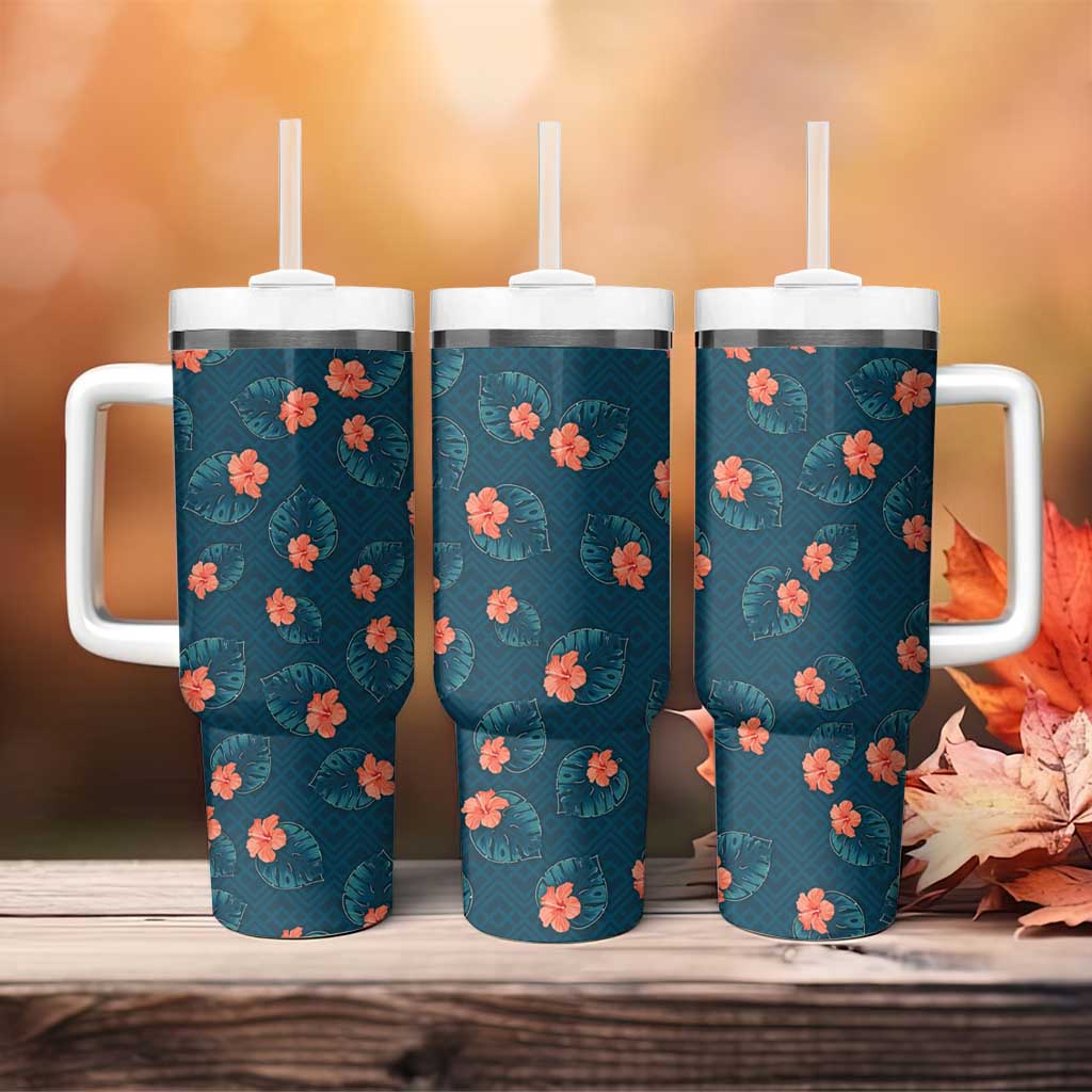 Hawaii Monstera Tumbler With Handle Hibiscus Flowers Simple Style DT05 - Polynesian Pride