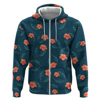 Hawaii Monstera Zip Hoodie Hibiscus Flowers Simple Style DT05 Zip Hoodie Dark Teal - Polynesian Pride