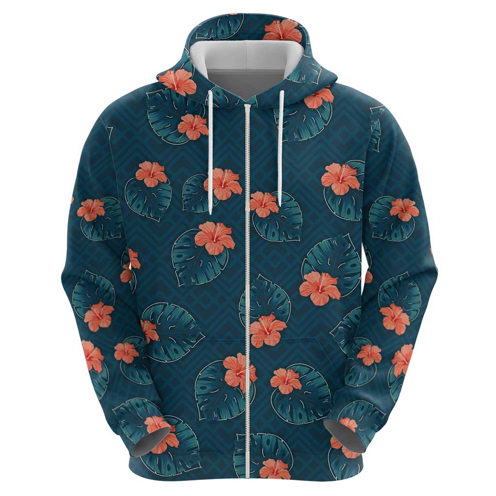 Hawaii Monstera Zip Hoodie Hibiscus Flowers Simple Style DT05 - Polynesian Pride