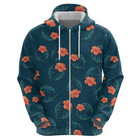 Hawaii Monstera Zip Hoodie Hibiscus Flowers Simple Style DT05 - Polynesian Pride