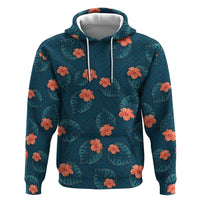 Hawaii Monstera Zip Hoodie Hibiscus Flowers Simple Style DT05 Pullover Hoodie Dark Teal - Polynesian Pride