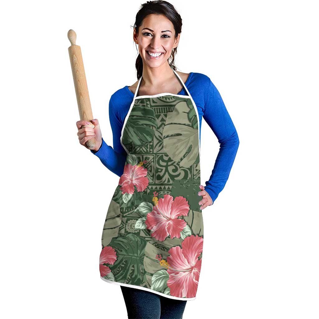 Hawaii Apron Green Polynesian Monstera Patterns DT05 - Polynesian Pride