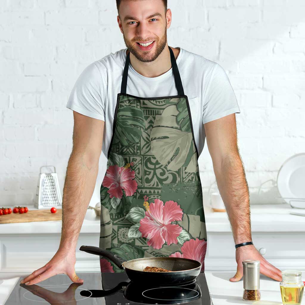 Hawaii Apron Green Polynesian Monstera Patterns DT05 - Polynesian Pride