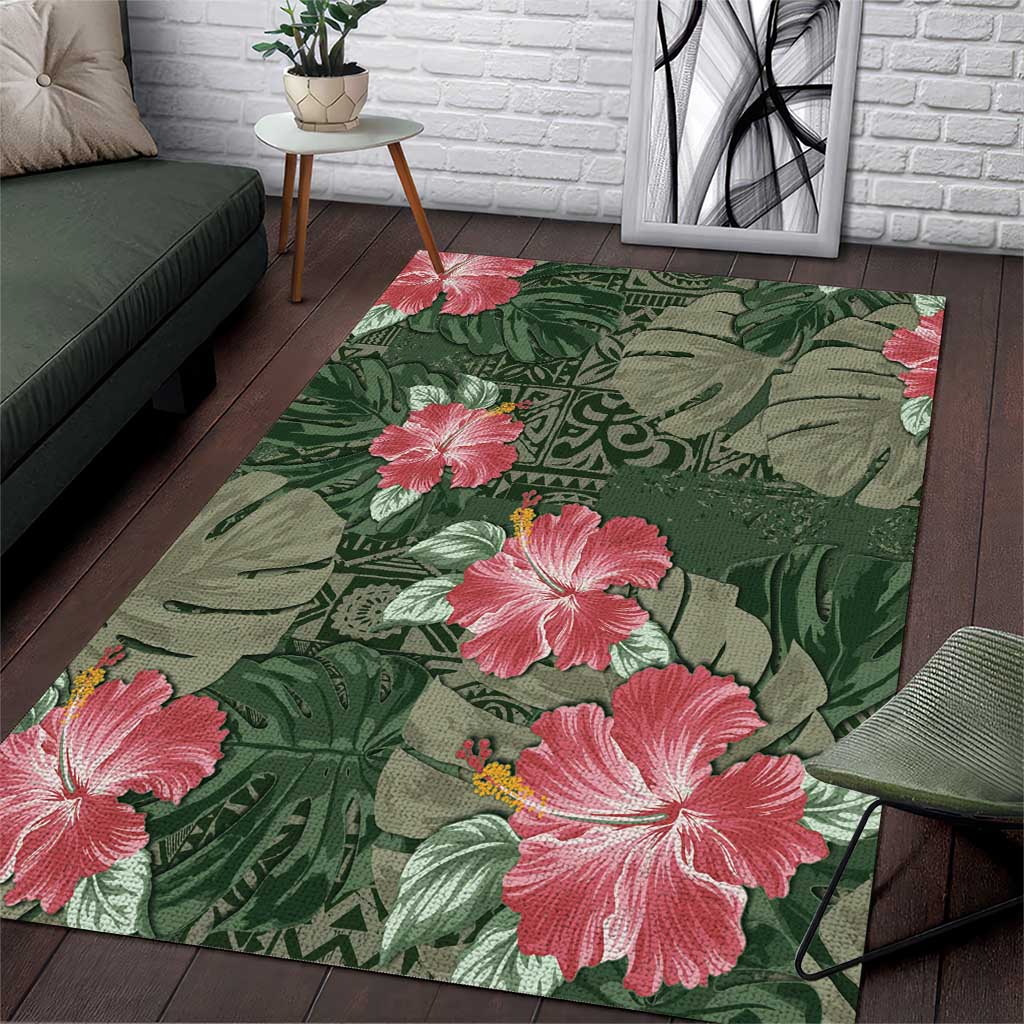 Hawaii Area Rug Green Polynesian Monstera Patterns DT05 Green - Polynesian Pride