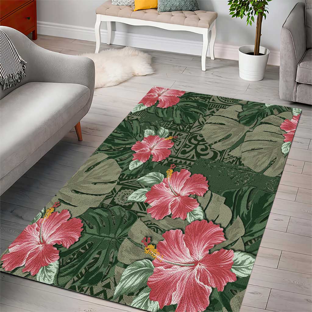 Hawaii Area Rug Green Polynesian Monstera Patterns DT05 - Polynesian Pride