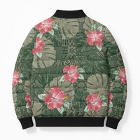 Hawaii Bomber Puffer Jacket Green Polynesian Monstera Patterns DT05 - Polynesian Pride