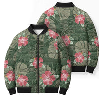 Hawaii Bomber Puffer Jacket Green Polynesian Monstera Patterns DT05 - Polynesian Pride