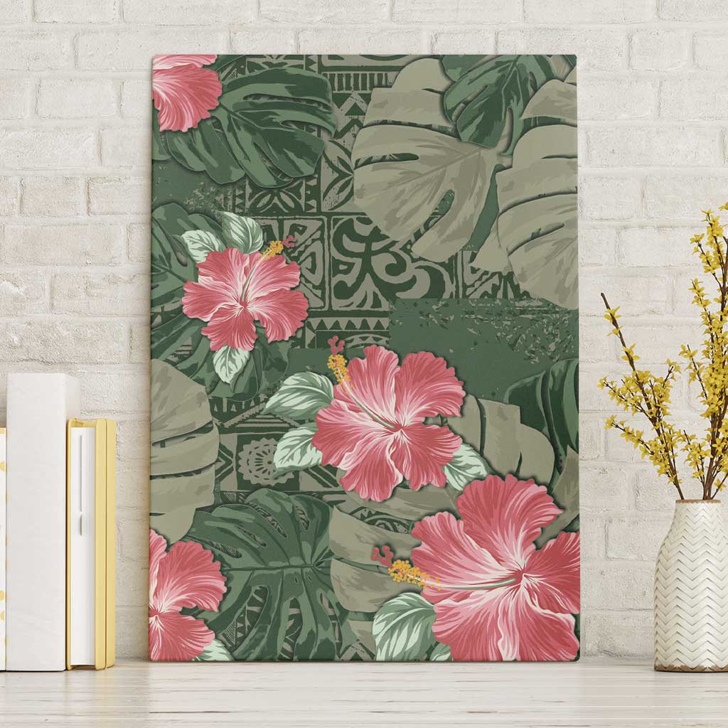 Hawaii Canvas Wall Art Green Polynesian Monstera Patterns DT05 Without Frame Green - Polynesian Pride