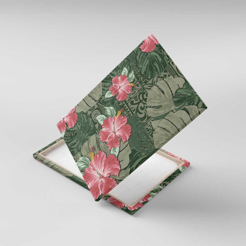 Hawaii Canvas Wall Art Green Polynesian Monstera Patterns DT05 With Frame Green - Polynesian Pride