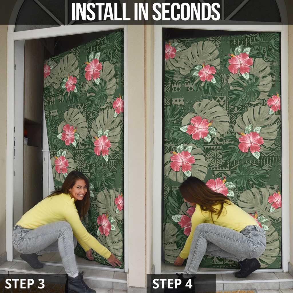 Hawaii Door Cover Green Polynesian Monstera Patterns DT05 - Polynesian Pride