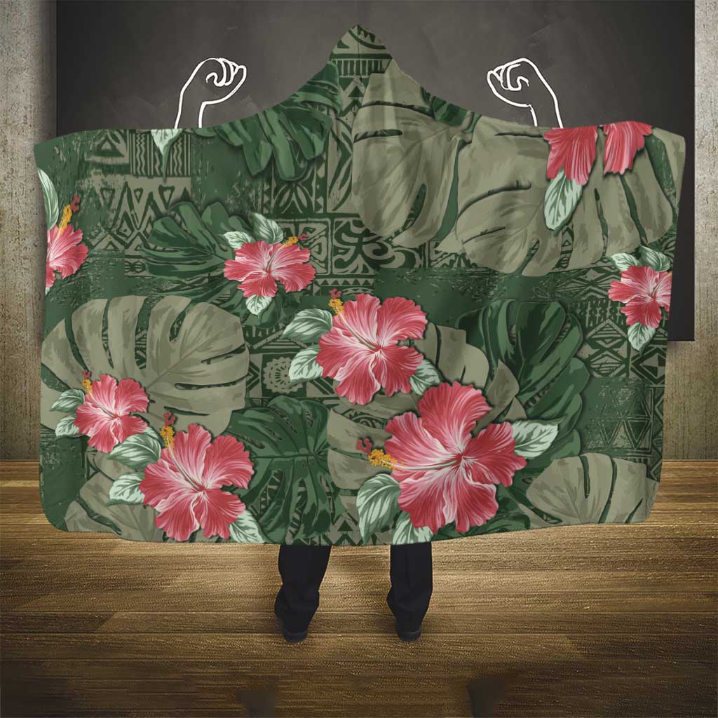 Hawaii Hooded Blanket Green Polynesian Monstera Patterns DT05 - Polynesian Pride