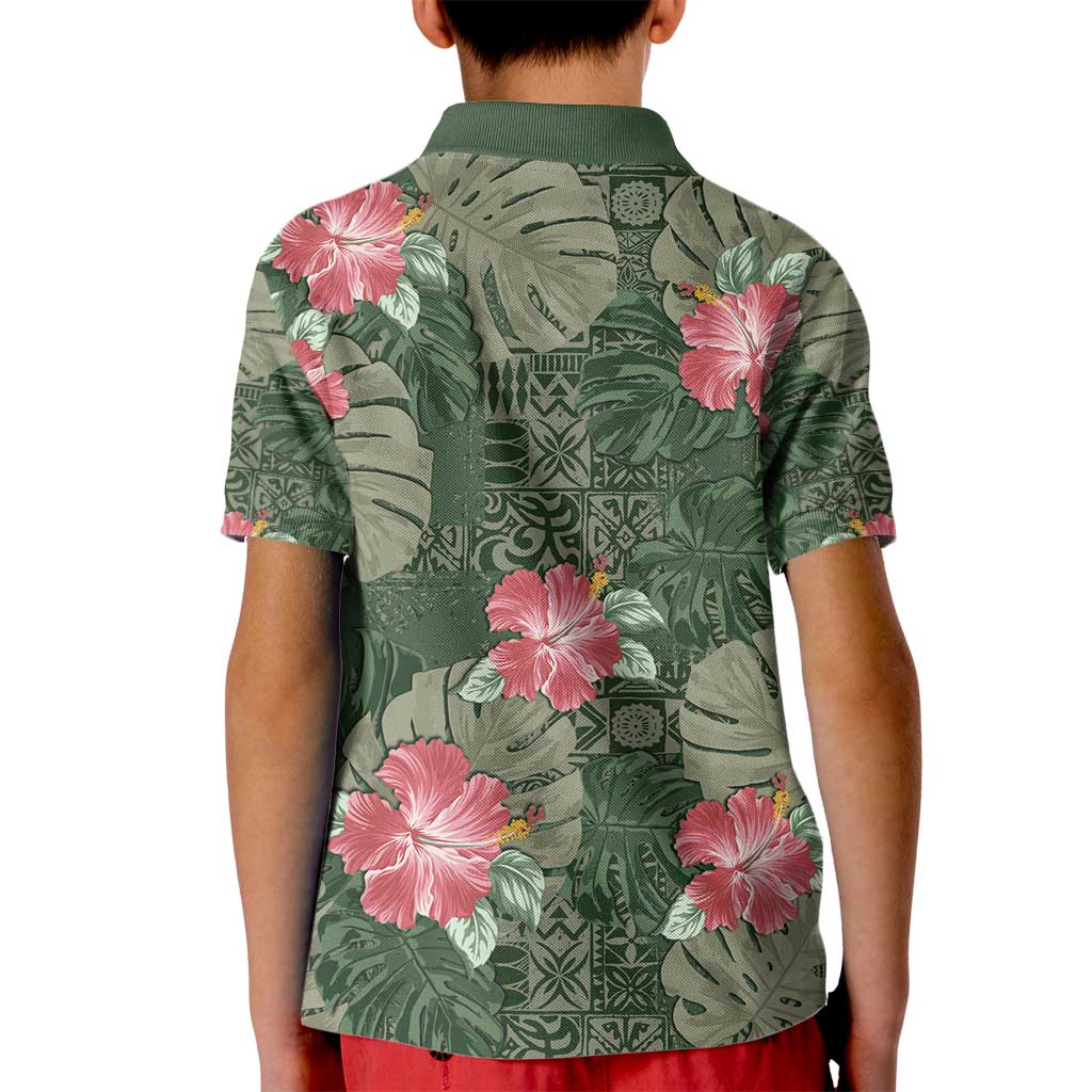 Hawaii Kid Polo Shirt Green Polynesian Monstera Patterns DT05 - Polynesian Pride