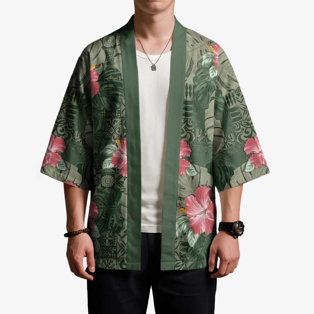 Hawaii Kimono Green Polynesian Monstera Patterns DT05 - Polynesian Pride