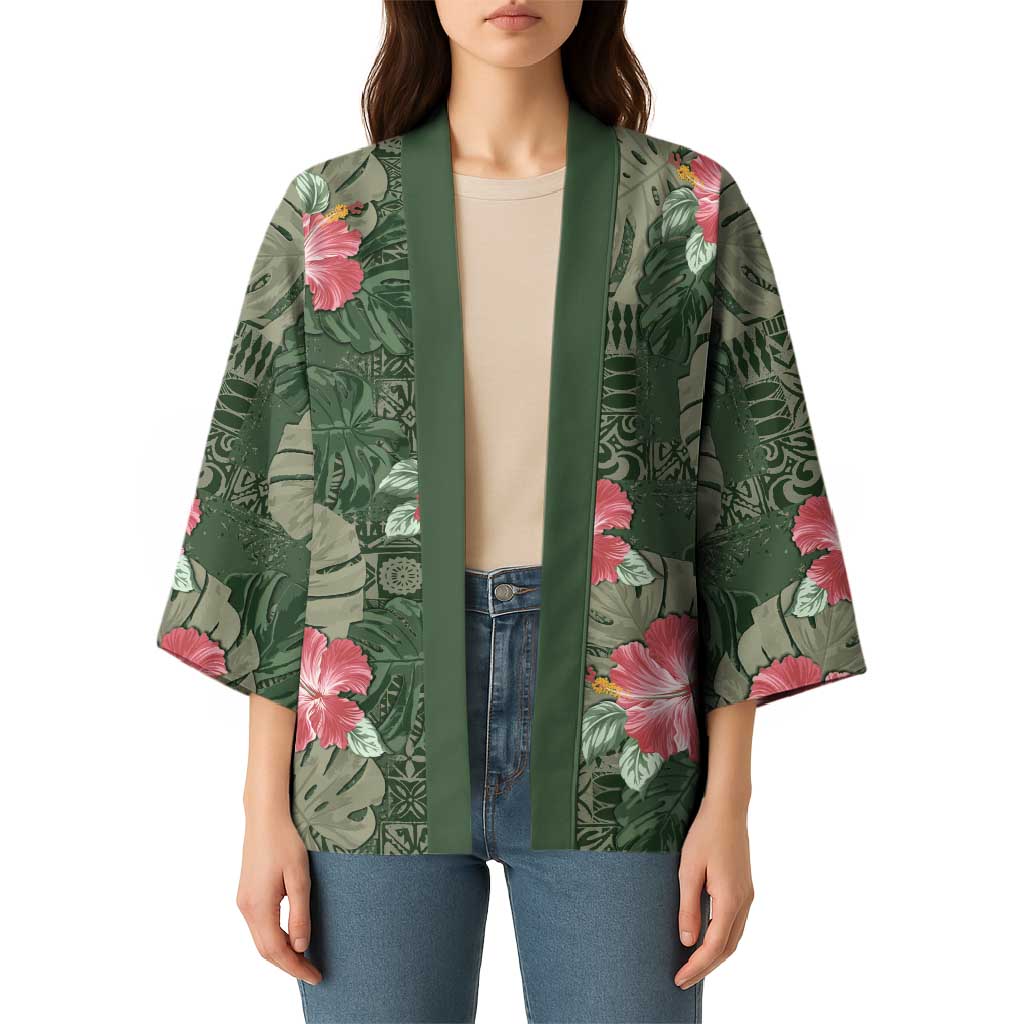 Hawaii Kimono Green Polynesian Monstera Patterns DT05 - Polynesian Pride