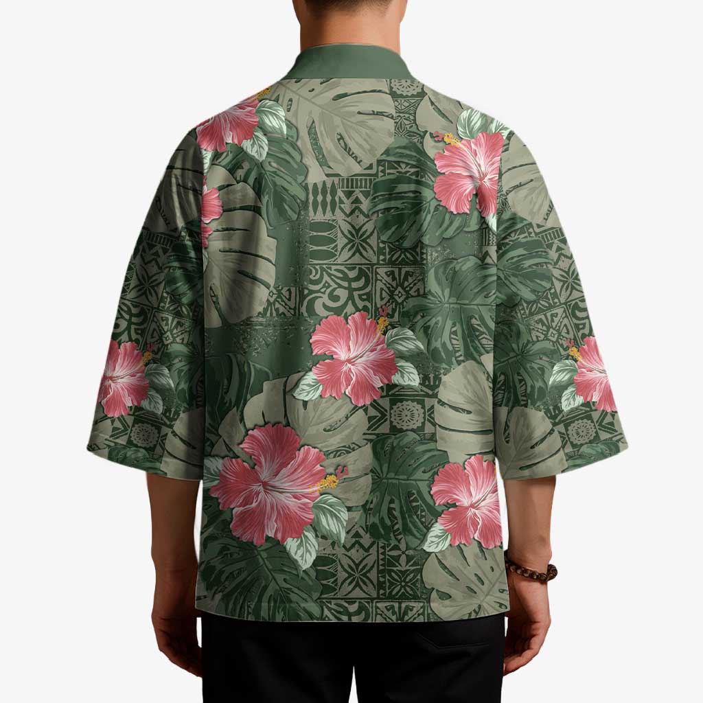 Hawaii Kimono Green Polynesian Monstera Patterns DT05 - Polynesian Pride