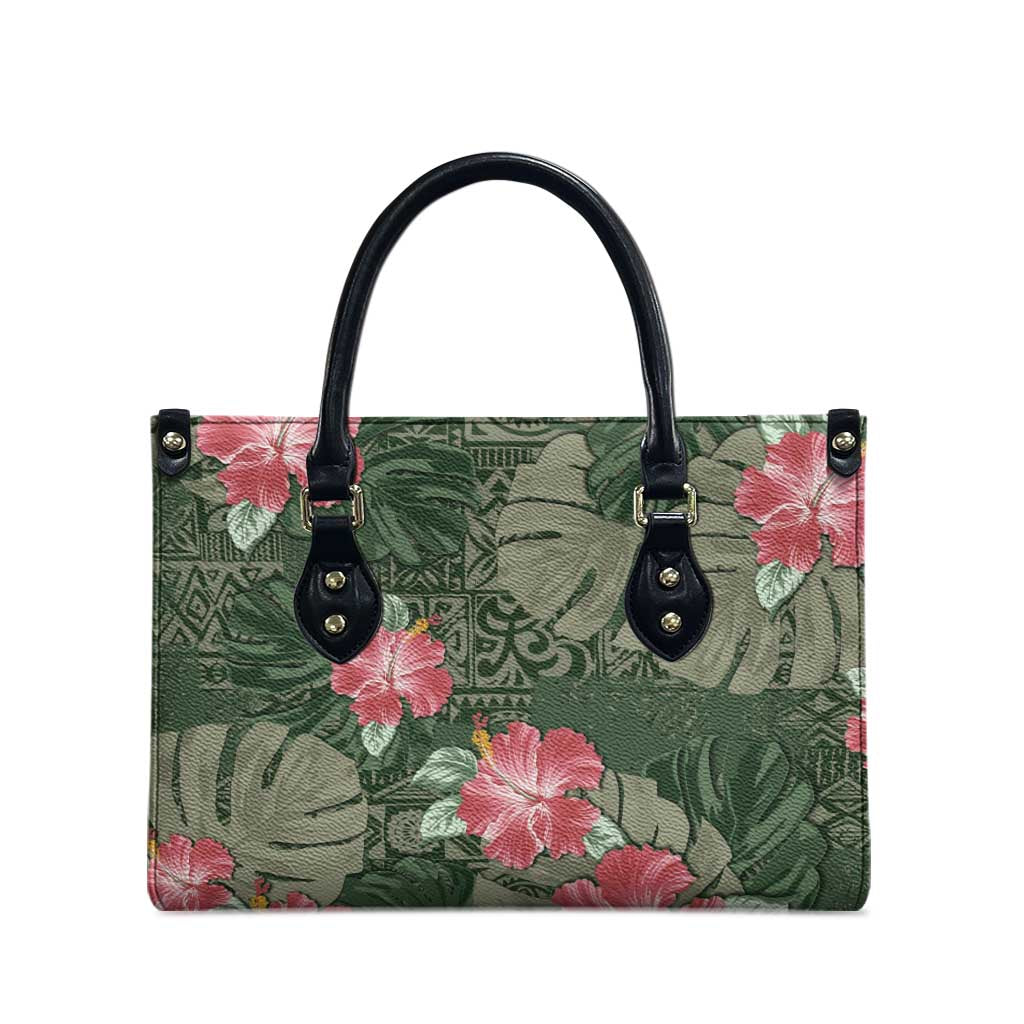 Hawaii Leather Bag Green Polynesian Monstera Patterns DT05 - Polynesian Pride