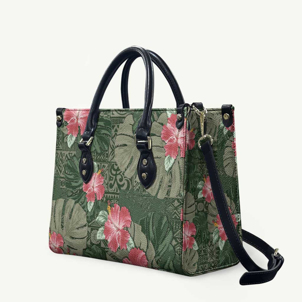 Hawaii Leather Bag Green Polynesian Monstera Patterns DT05 - Polynesian Pride