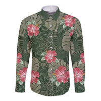 Hawaii Long Sleeve Button Shirt Green Polynesian Monstera Patterns DT05 Unisex Green - Polynesian Pride