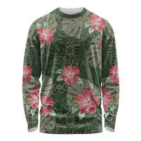 Hawaii Long Sleeve Shirt Green Polynesian Monstera Patterns DT05 Unisex Green - Polynesian Pride