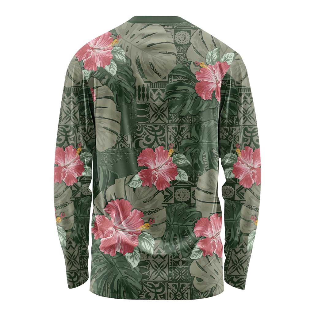 Hawaii Long Sleeve Shirt Green Polynesian Monstera Patterns DT05 - Polynesian Pride