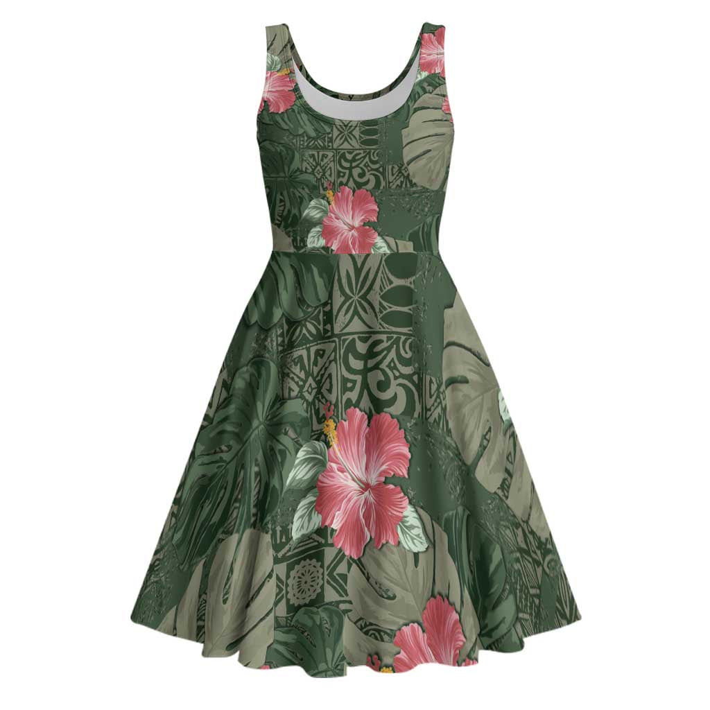 Hawaii Midi Dress Green Polynesian Monstera Patterns DT05 Green - Polynesian Pride