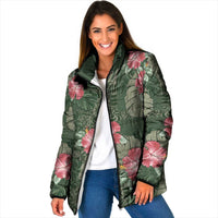 Hawaii Padded Jacket Green Polynesian Monstera Patterns DT05 Women Green - Polynesian Pride
