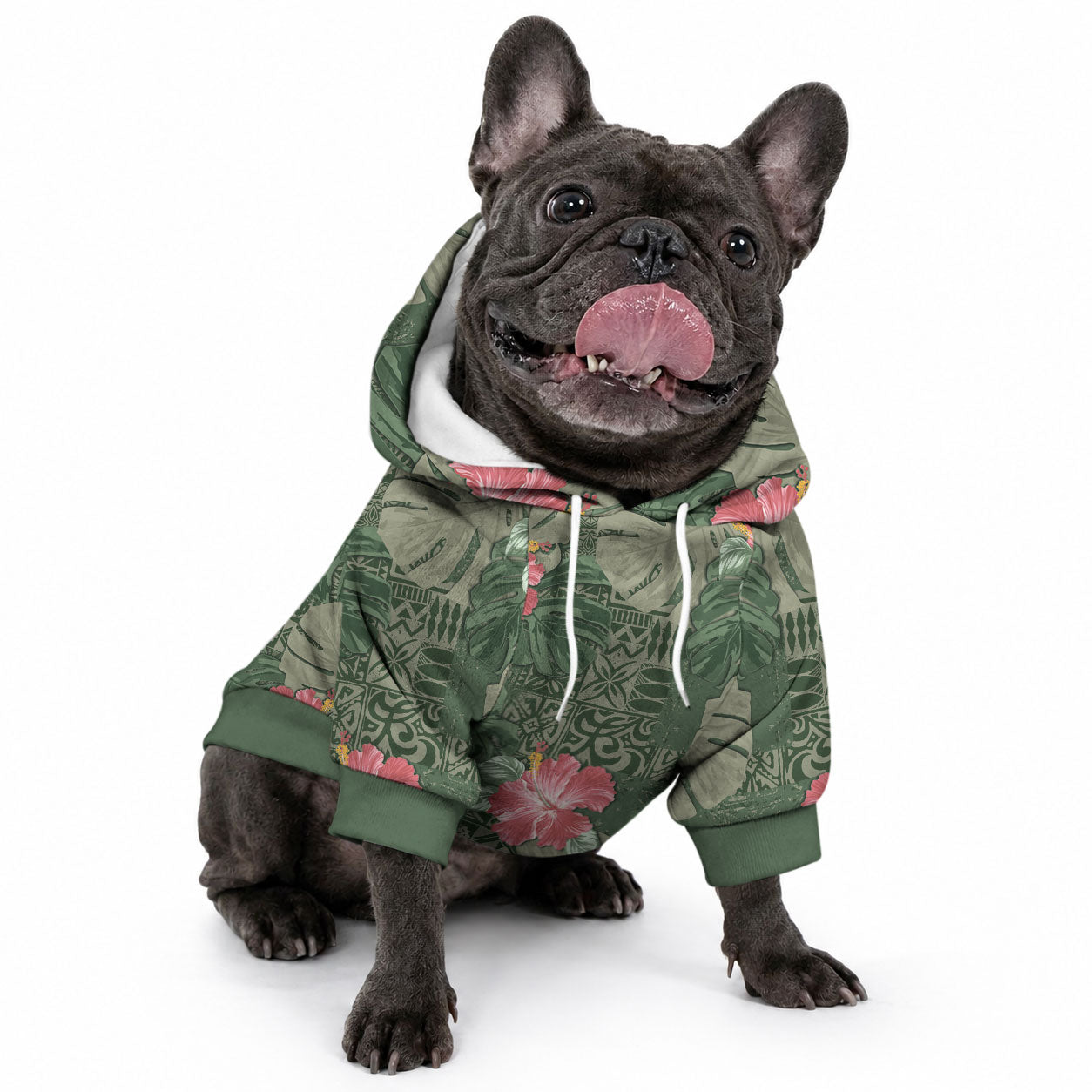 Hawaii Pet Hoodie Green Polynesian Monstera Patterns
