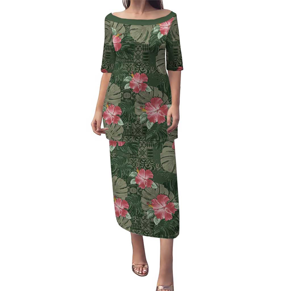 Hawaii Puletasi Green Polynesian Monstera Patterns DT05 Long Dress Green - Polynesian Pride