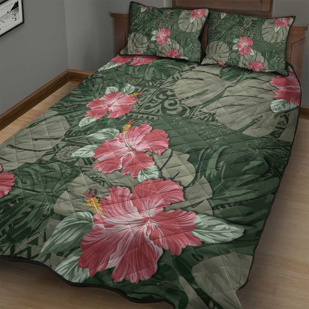 Hawaii Quilt Bed Set Green Polynesian Monstera Patterns DT05 - Polynesian Pride