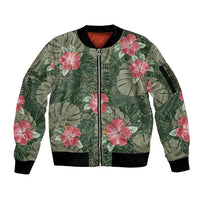 Hawaii Sleeve Zip Bomber Jacket Green Polynesian Monstera Patterns DT05 Unisex Green - Polynesian Pride