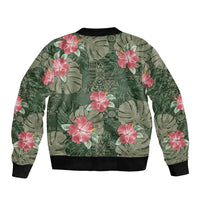 Hawaii Sleeve Zip Bomber Jacket Green Polynesian Monstera Patterns DT05 - Polynesian Pride