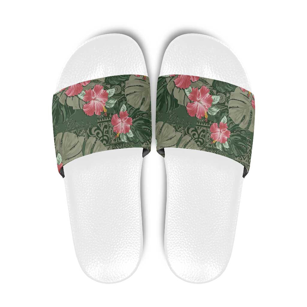 Hawaii Slide Sandals Green Polynesian Monstera Patterns DT05 Green - Polynesian Pride