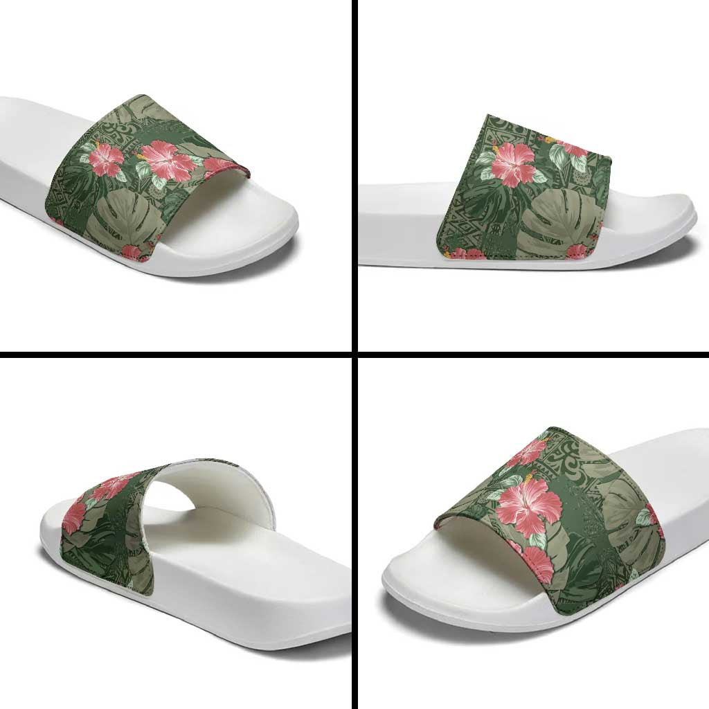 Hawaii Slide Sandals Green Polynesian Monstera Patterns DT05 - Polynesian Pride