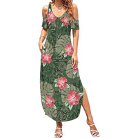 Hawaii Summer Maxi Dress Green Polynesian Monstera Patterns DT05 Women Green - Polynesian Pride